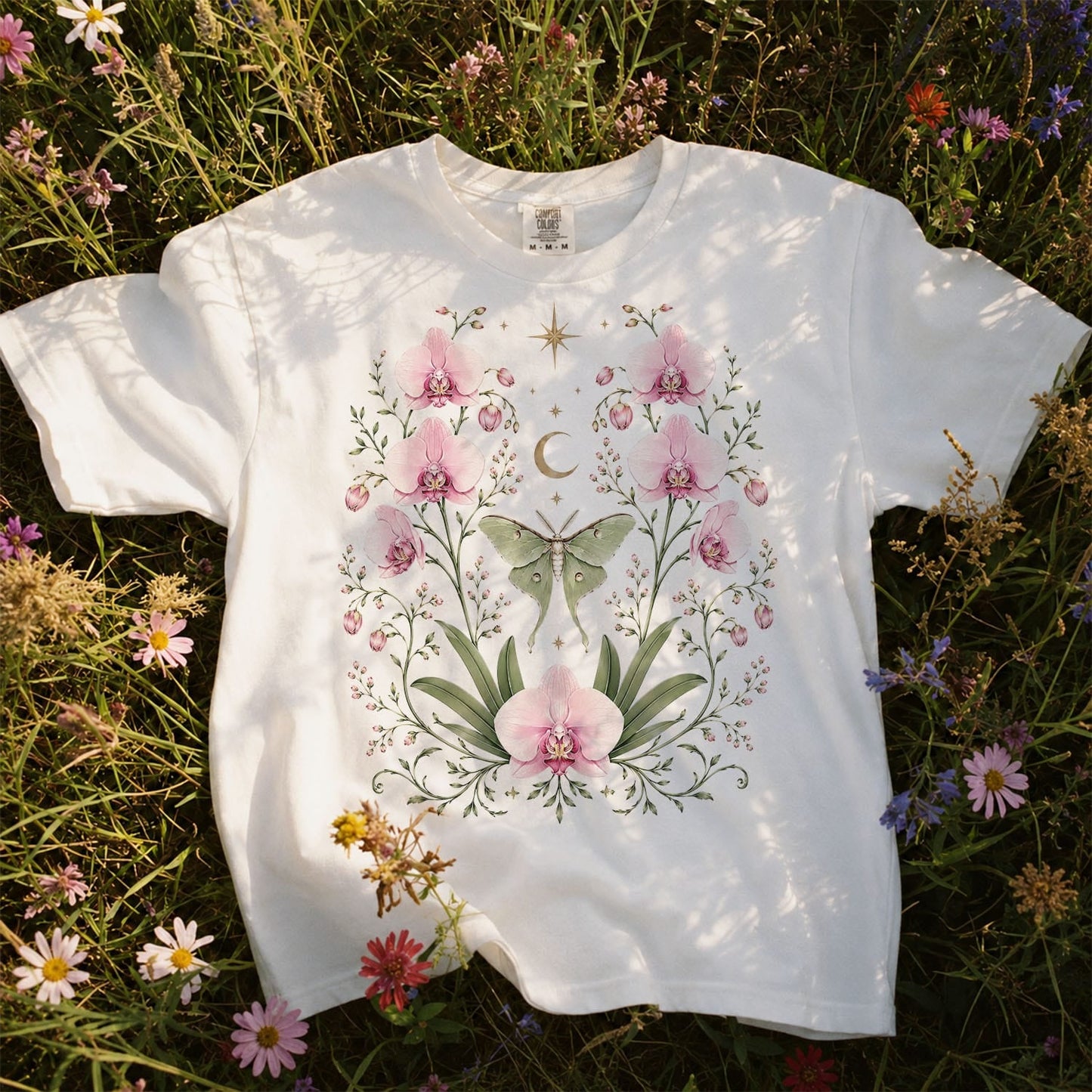 Moonlit Pink Orchid Flower T-Shirt