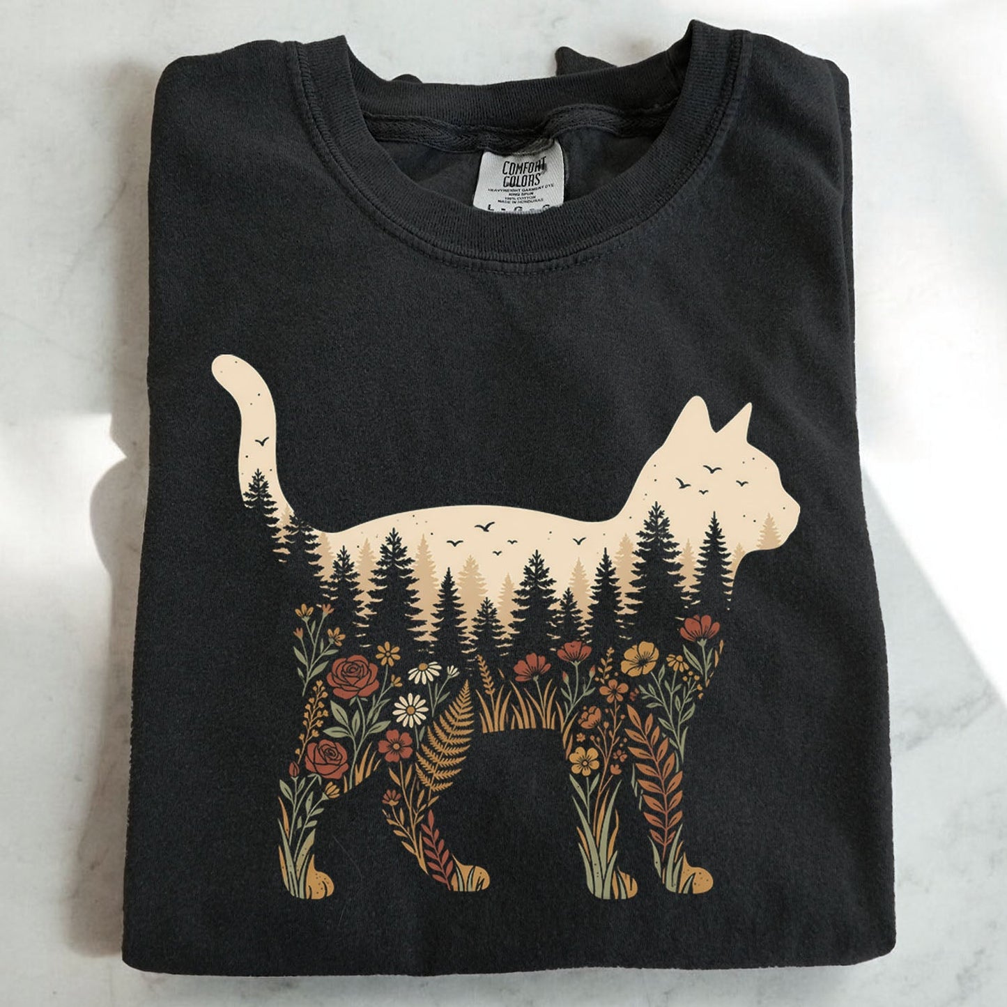 Cat Wildflower Graphic T-Shirt