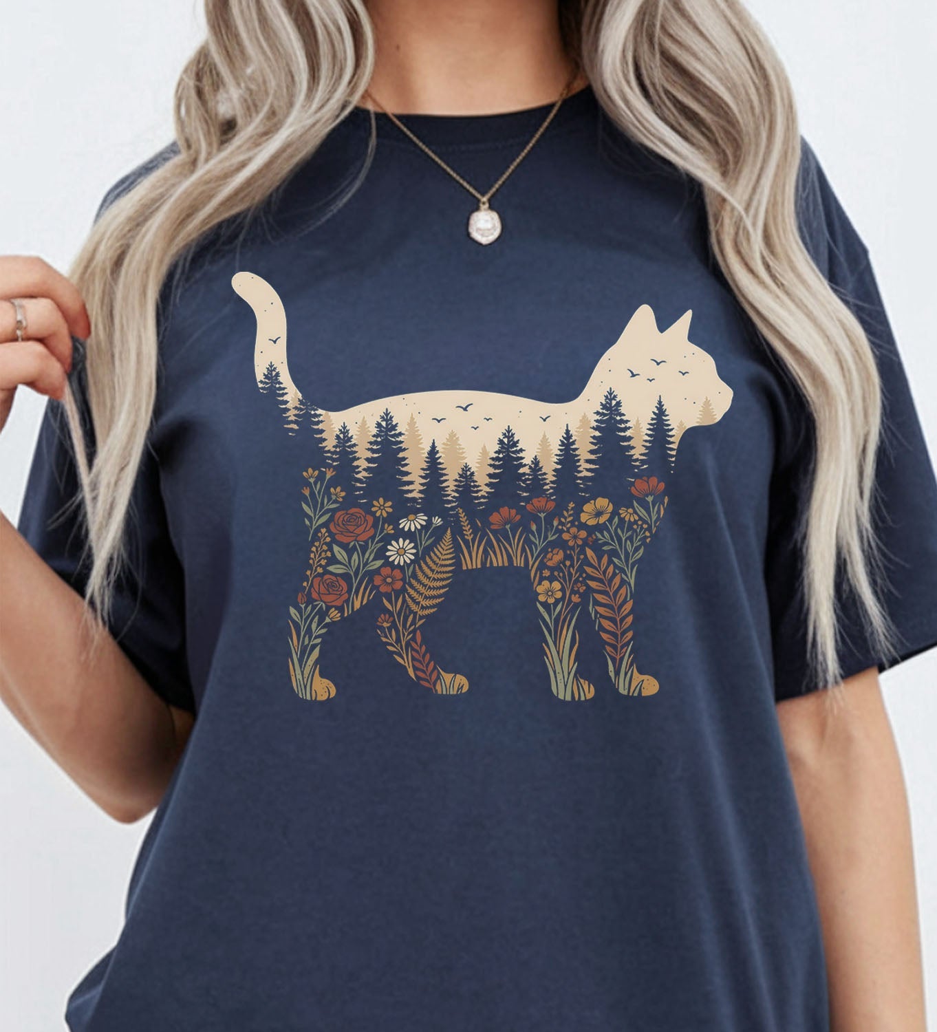 Cat Wildflower Graphic T-Shirt