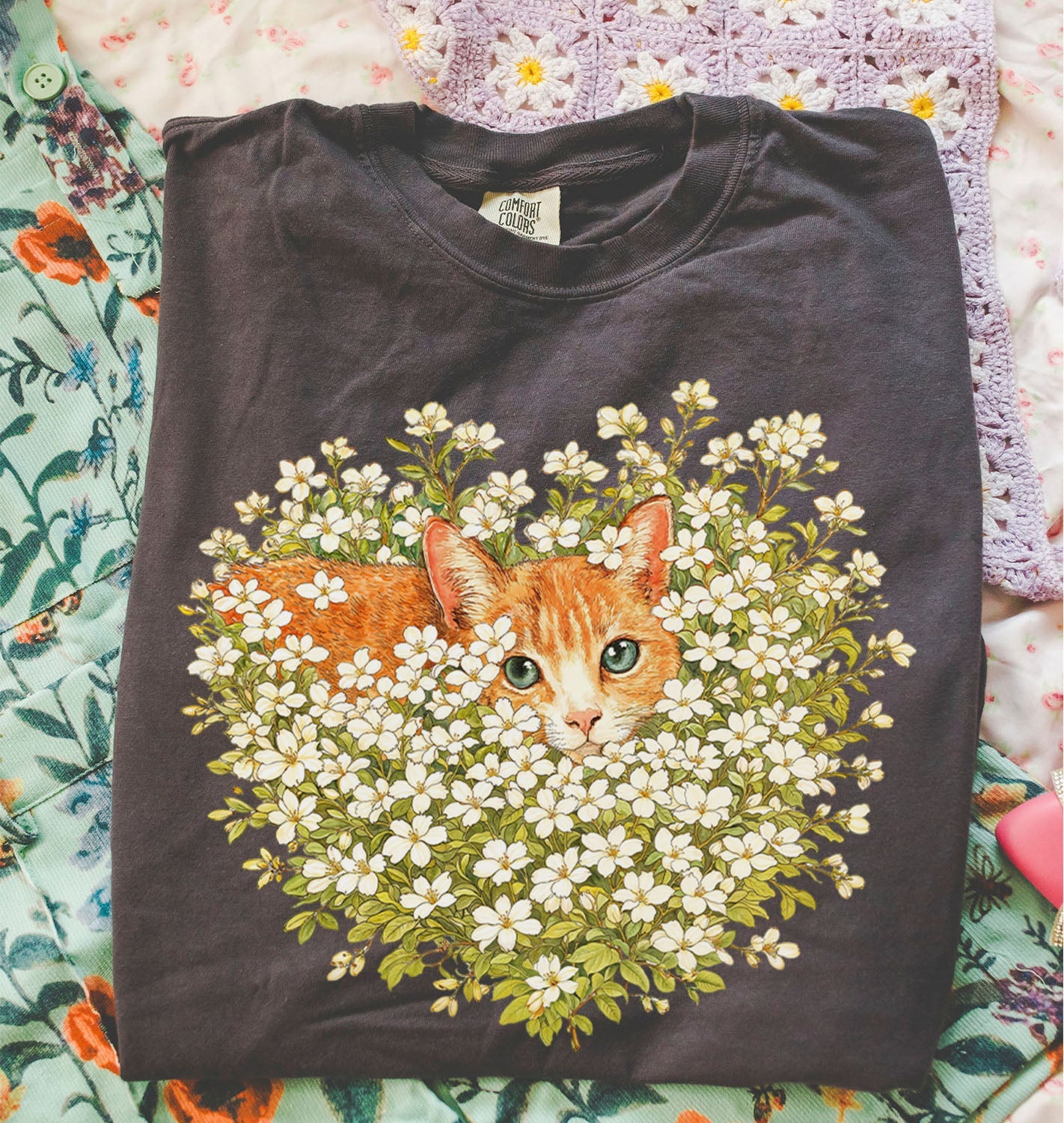 Orange Cat Wildflower T-Shirt