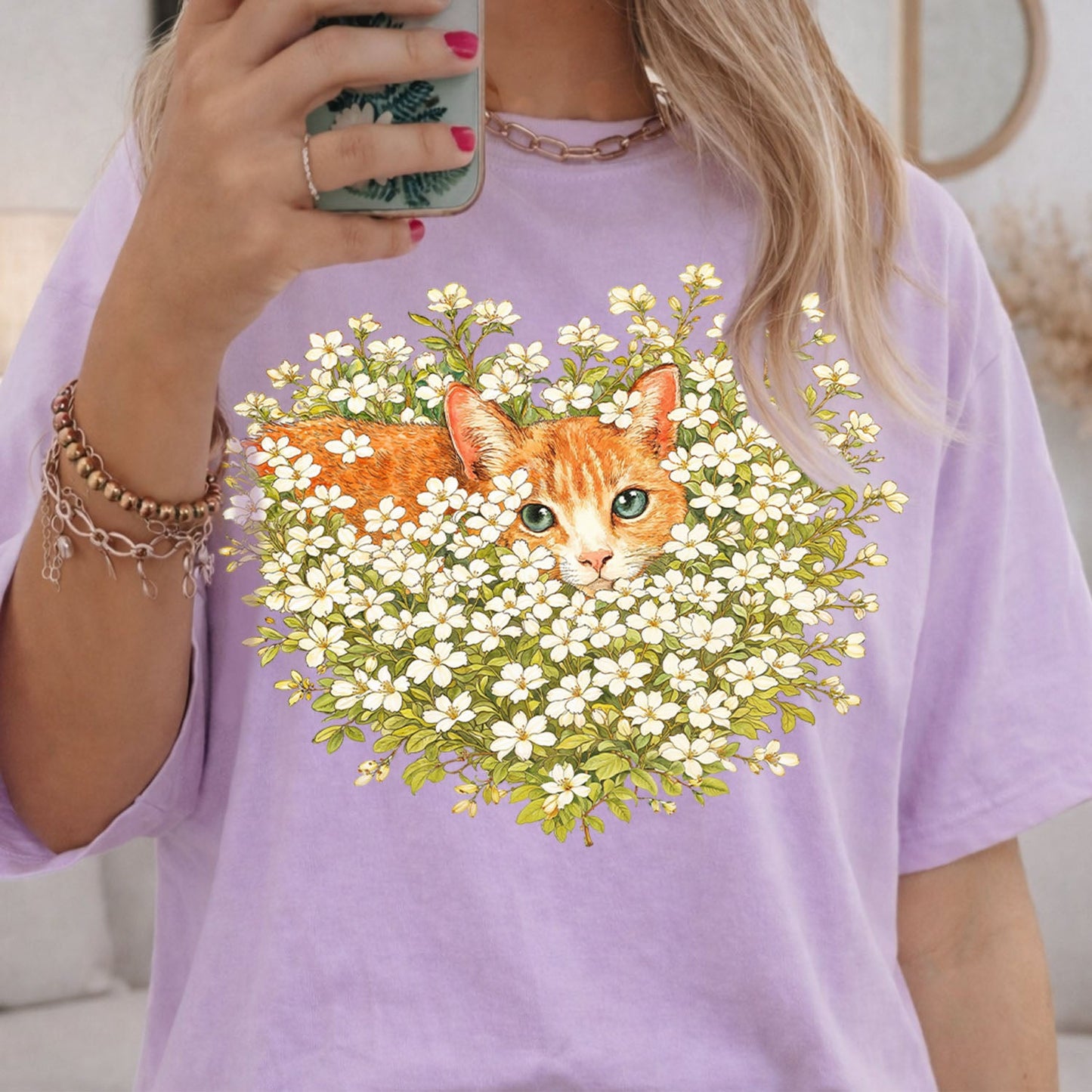 Orange Cat Wildflower T-Shirt