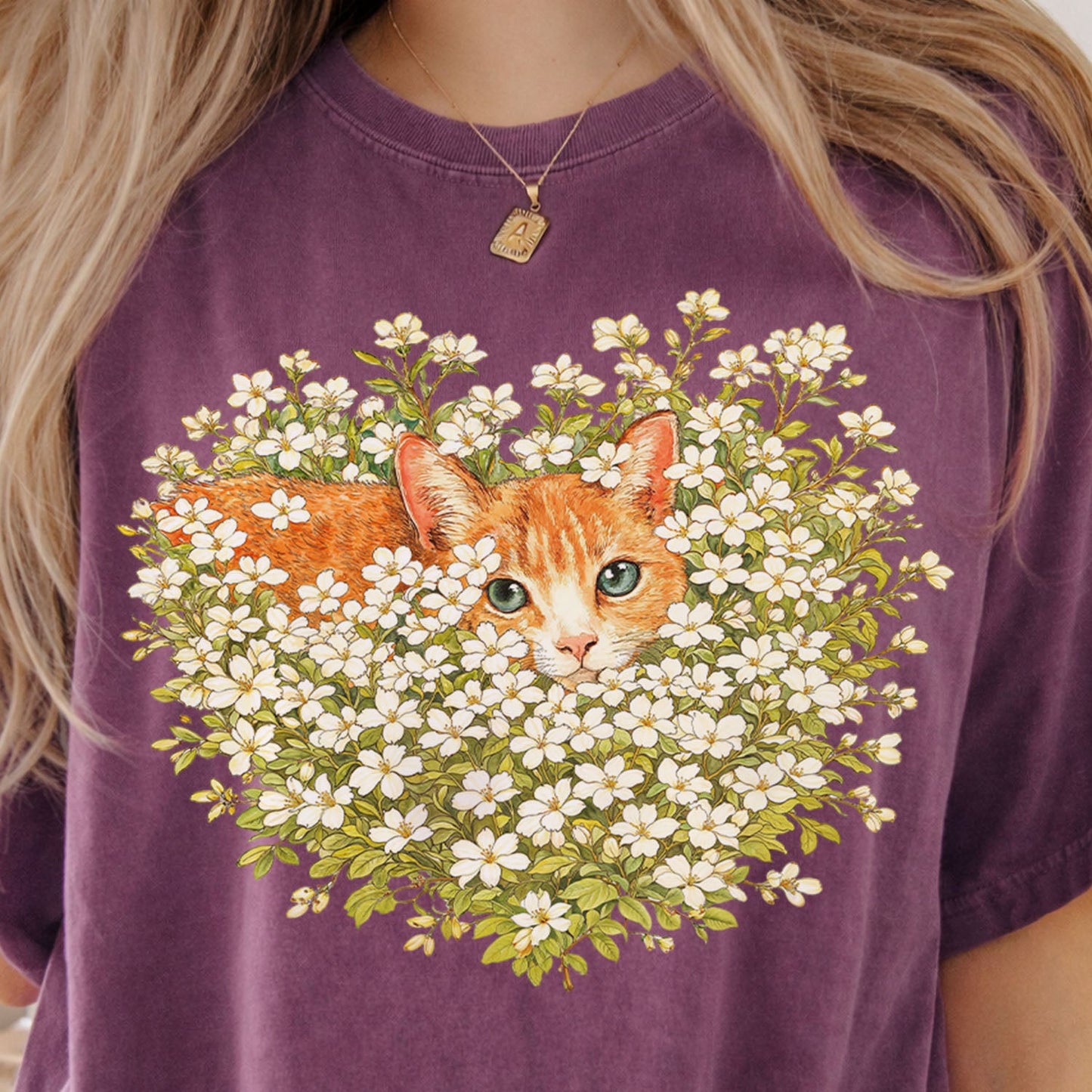 Orange Cat Wildflower T-Shirt
