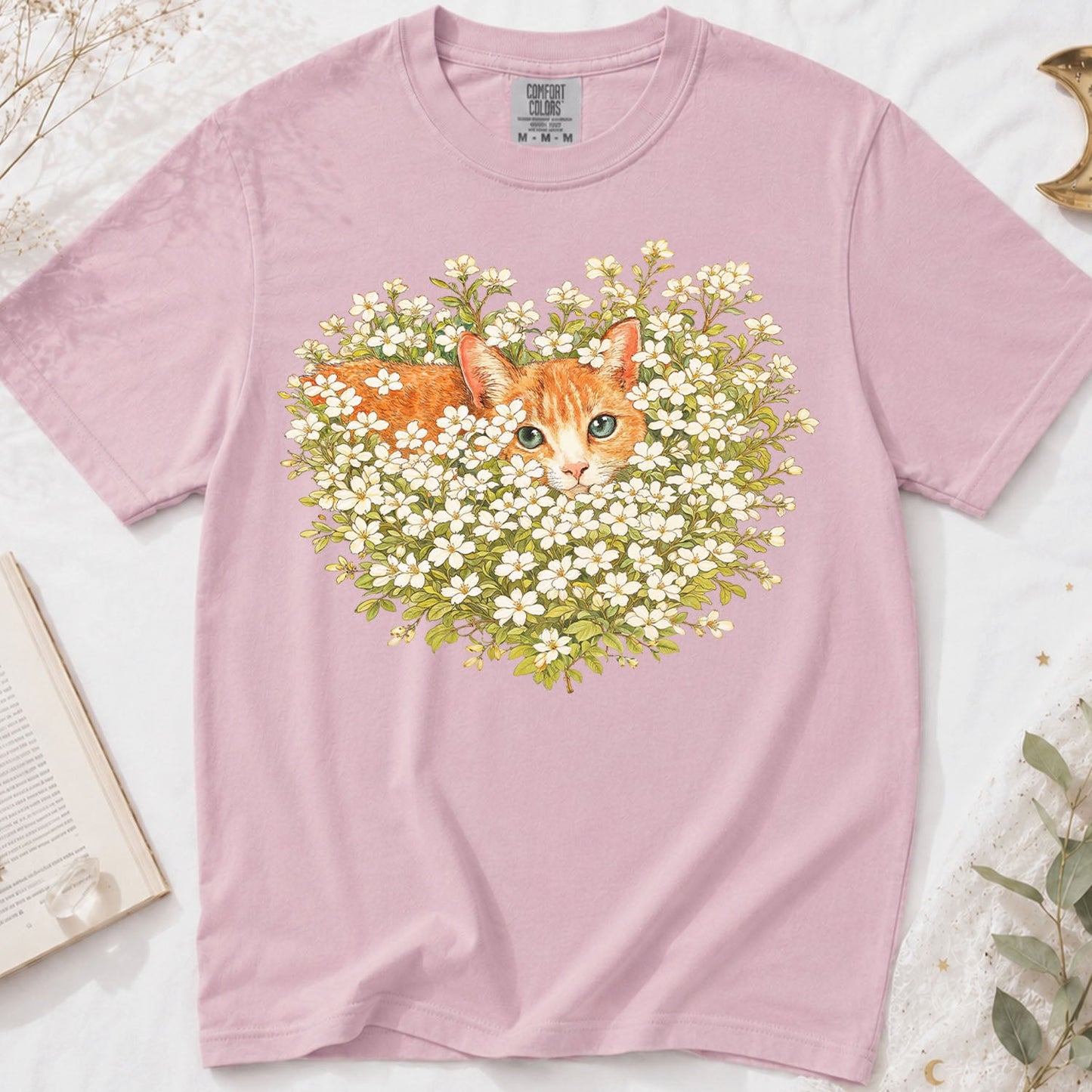 Orange Cat Wildflower T-Shirt