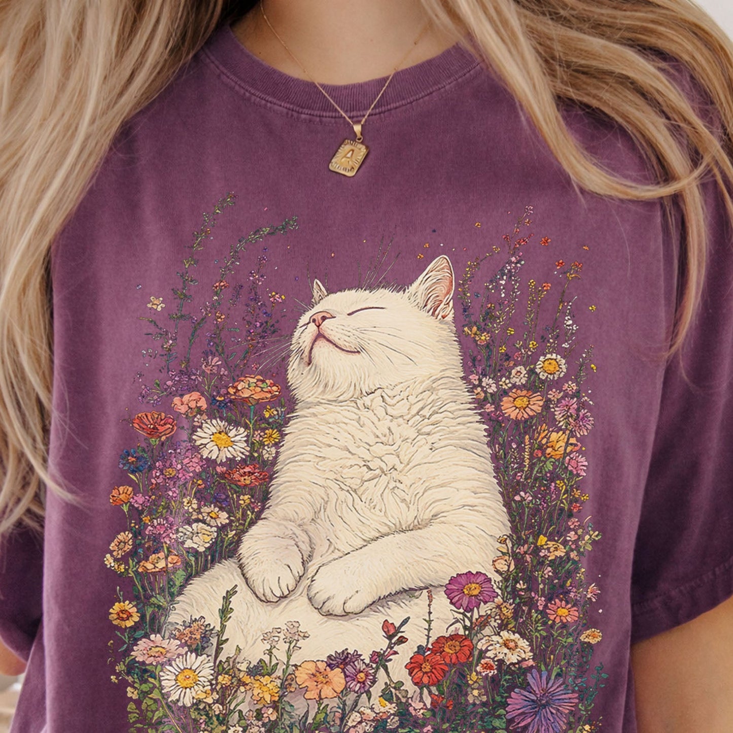 Sleeping Cat Flower T-shirt