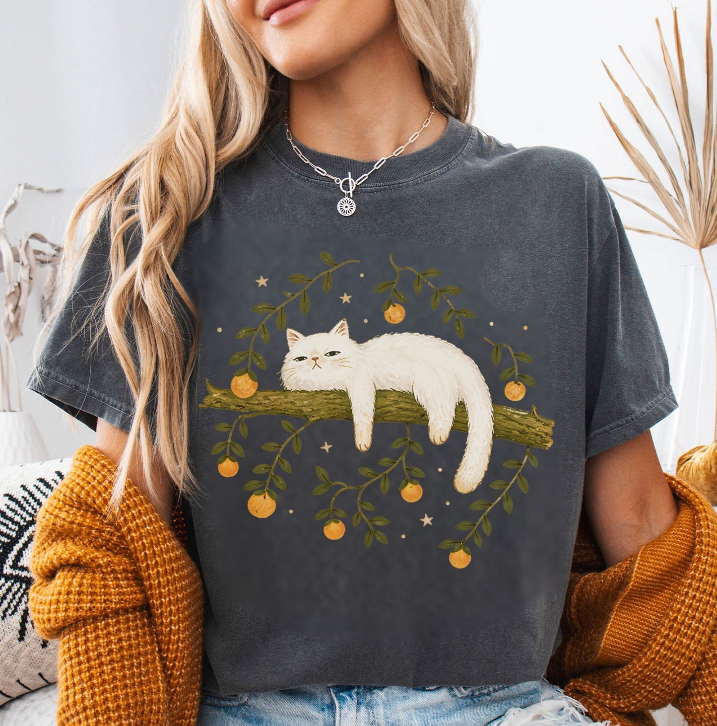 Sleepy White Cat T-Shirt