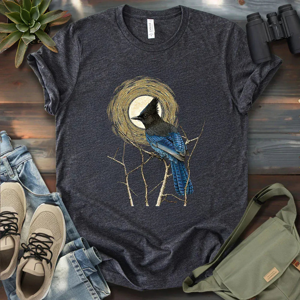 Steller's Jay Under Forest Moonlight T-shirt