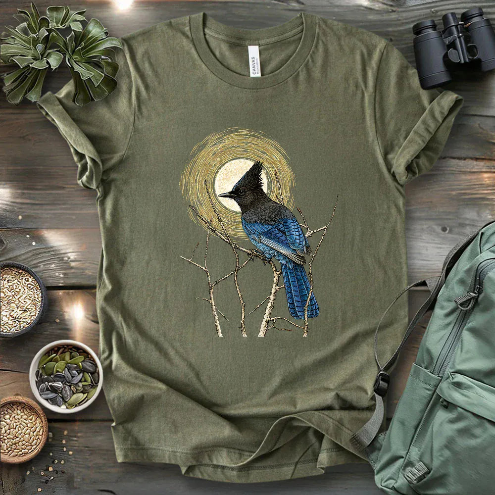 Steller's Jay Under Forest Moonlight T-shirt