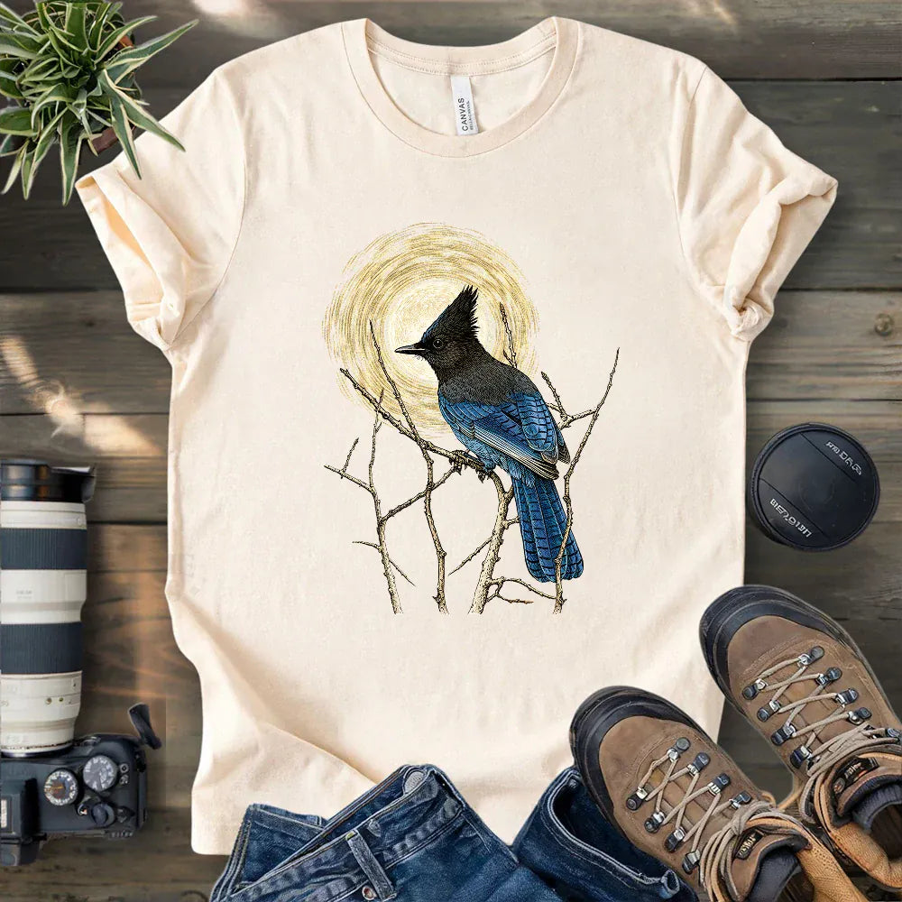 Steller's Jay Under Forest Moonlight T-shirt