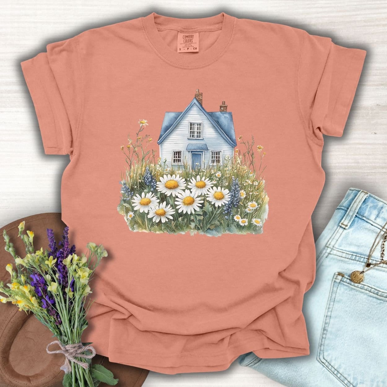 Summer Cottage & Wildflower Field T-Shirt
