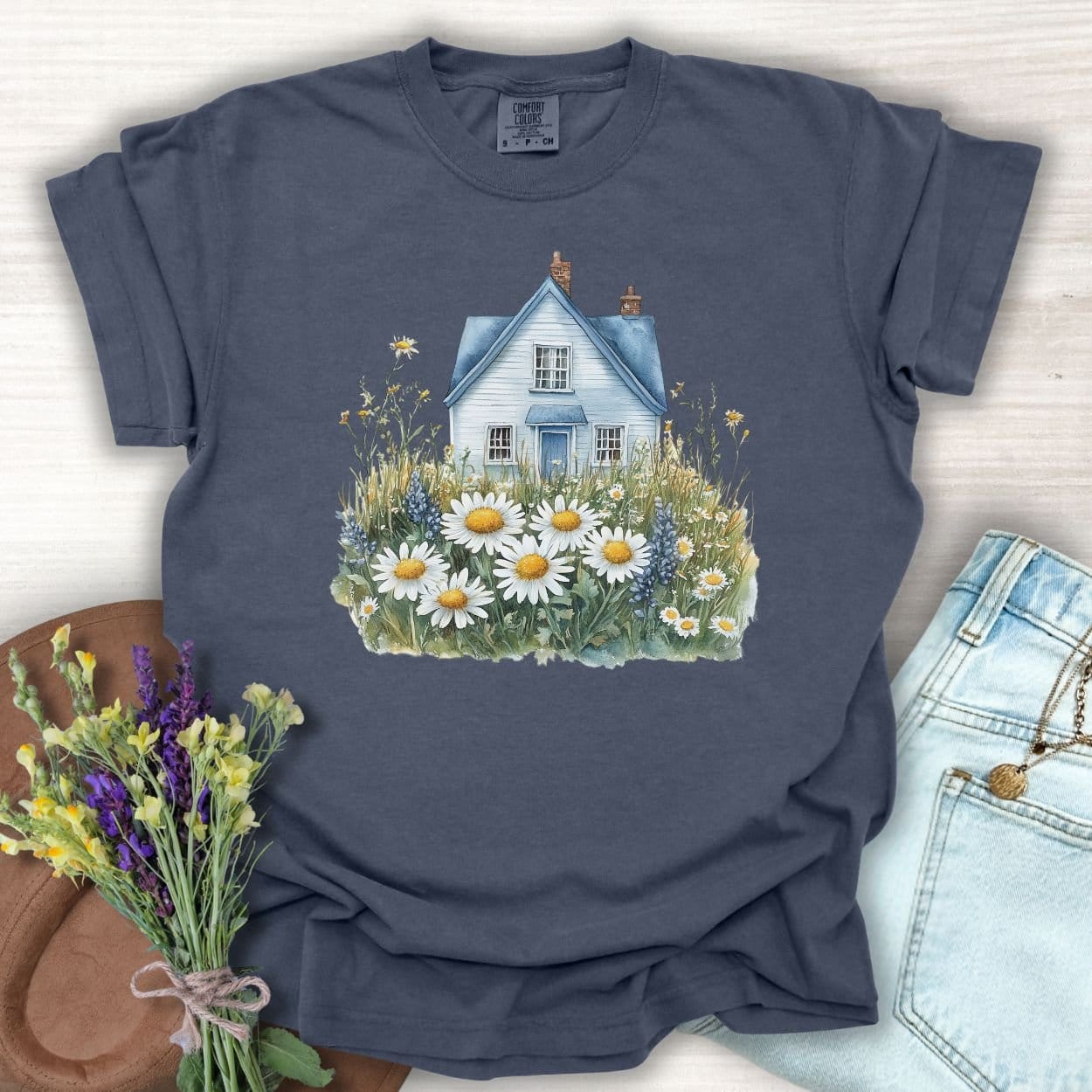 Summer Cottage & Wildflower Field T-Shirt