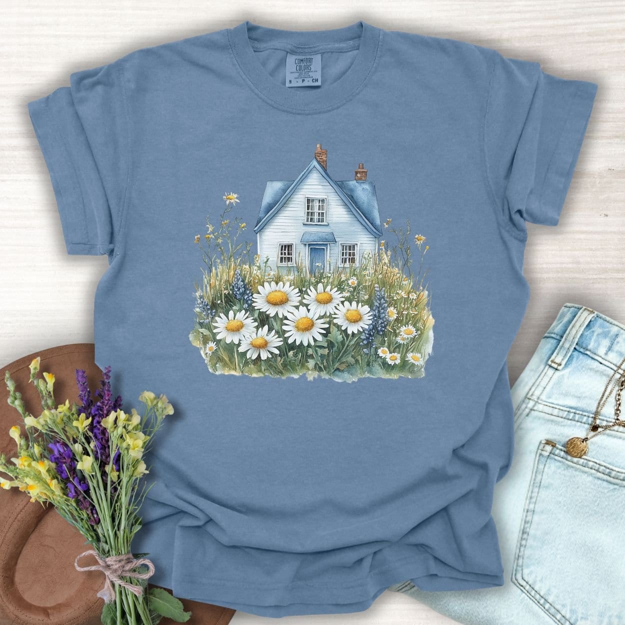 Summer Cottage & Wildflower Field T-Shirt