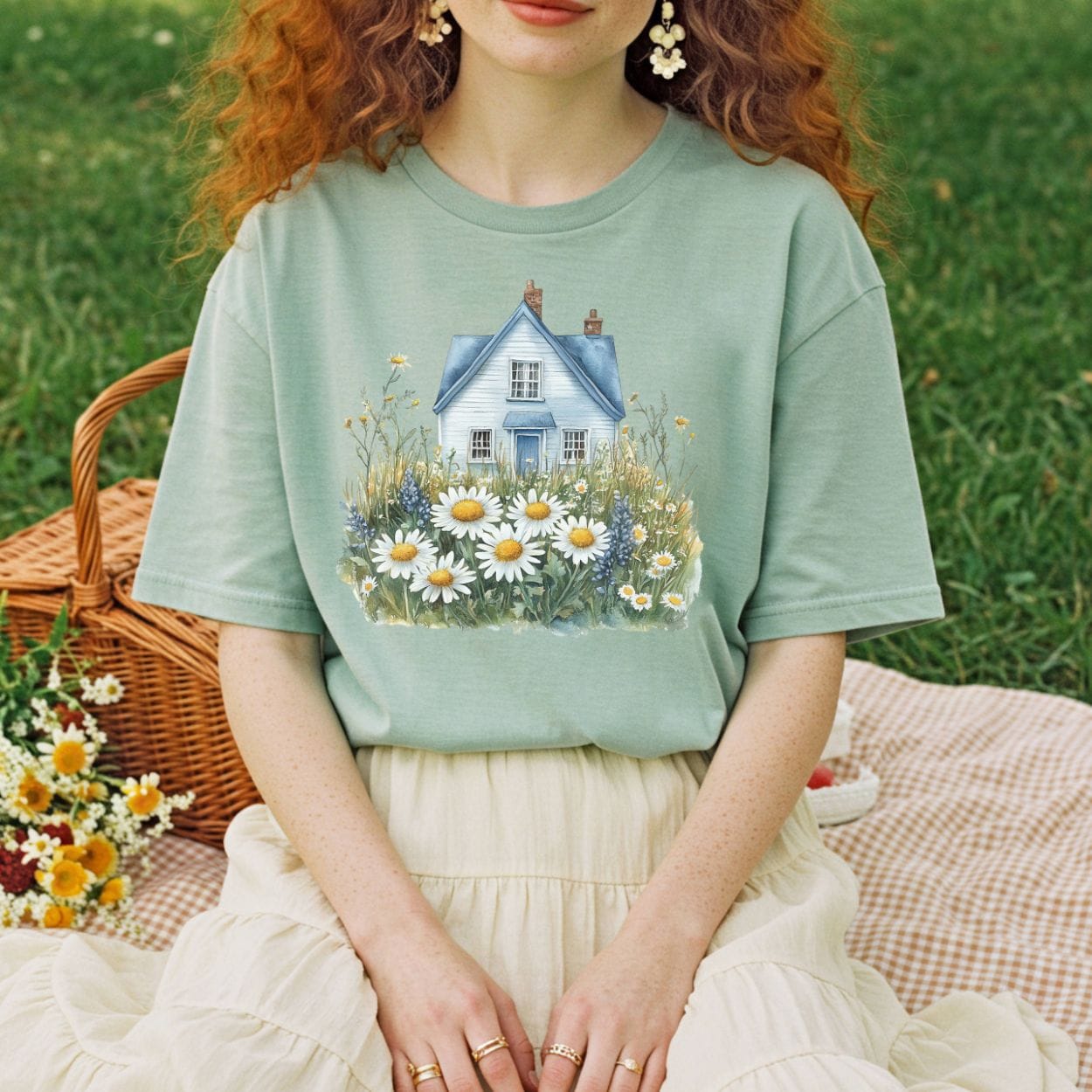 Summer Cottage & Wildflower Field T-Shirt