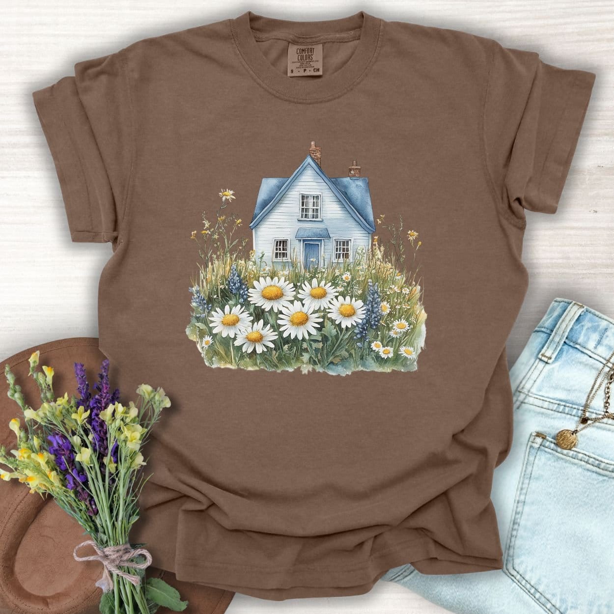 Summer Cottage & Wildflower Field T-Shirt