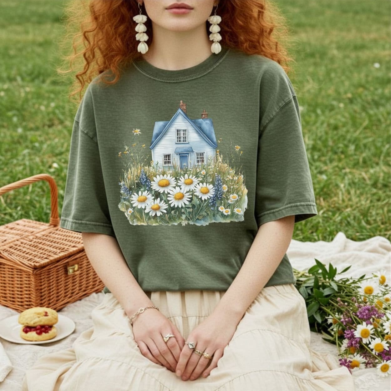 Summer Cottage & Wildflower Field T-Shirt