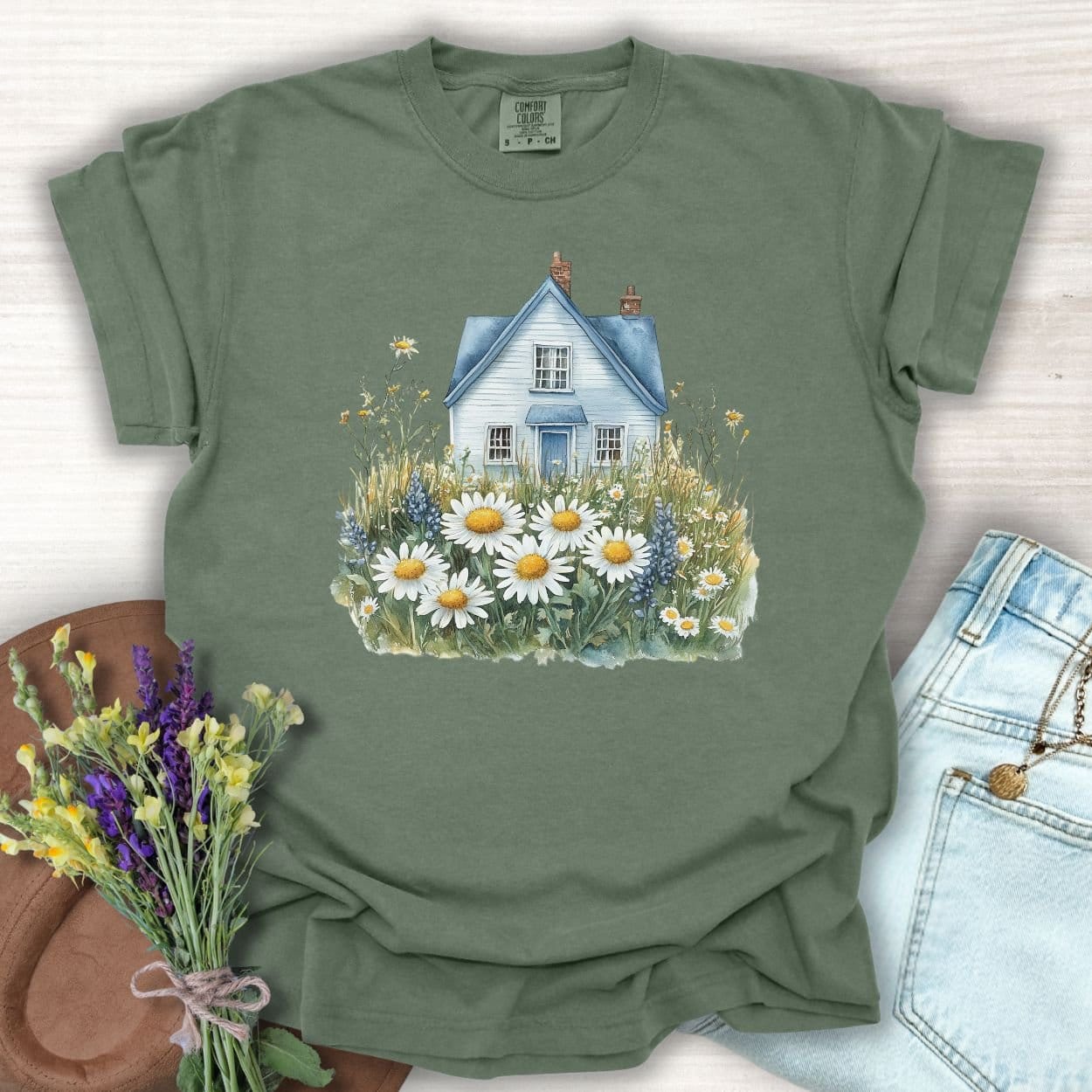 Summer Cottage & Wildflower Field T-Shirt
