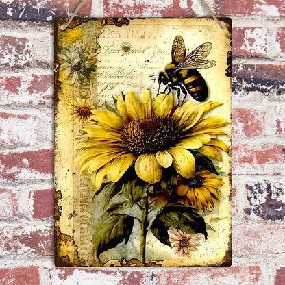 Sunflower And Bee Metal Sign