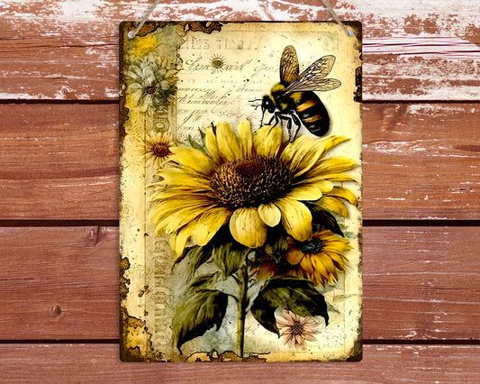 Sunflower And Bee Metal Sign