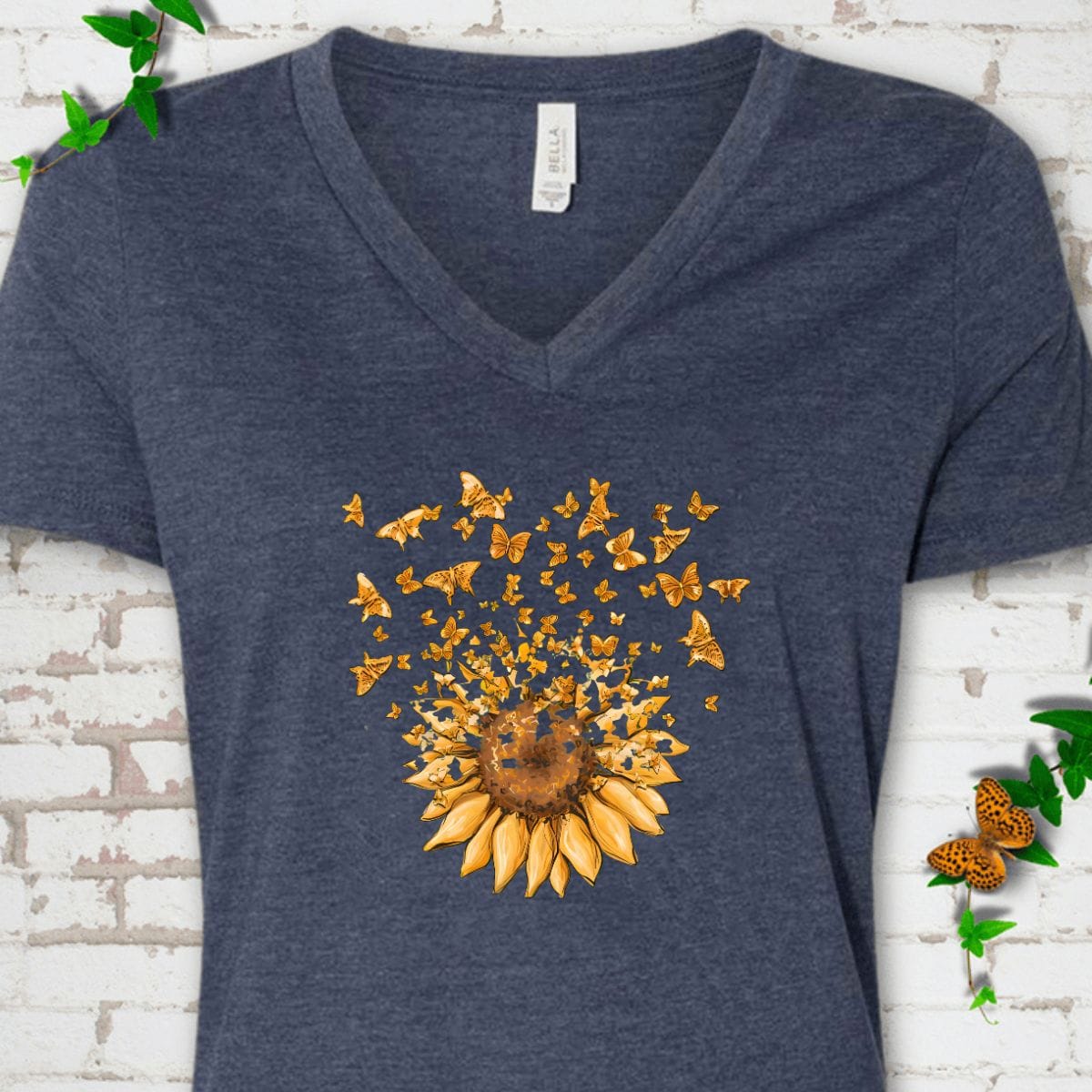 Sunflower Butterfly V-Neck T-Shirt