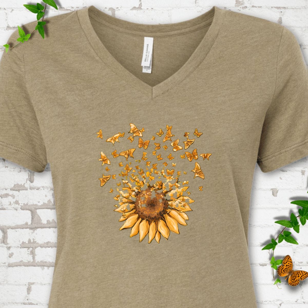Sunflower Butterfly V-Neck T-Shirt