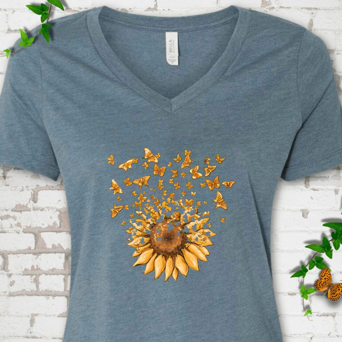 Sunflower Butterfly V-Neck T-Shirt