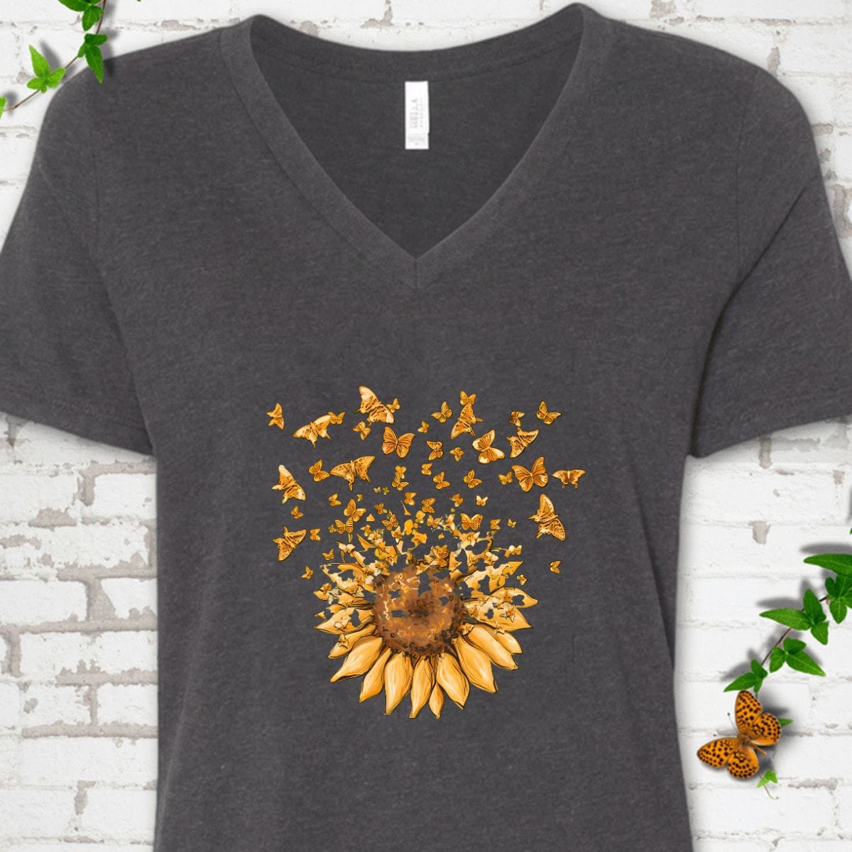 Sunflower Butterfly V-Neck T-Shirt