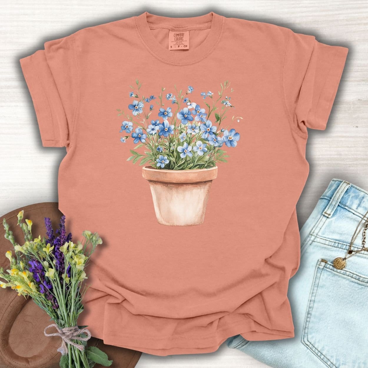 Terracotta Pot with Blue Forget-Me-Nots T-Shirt