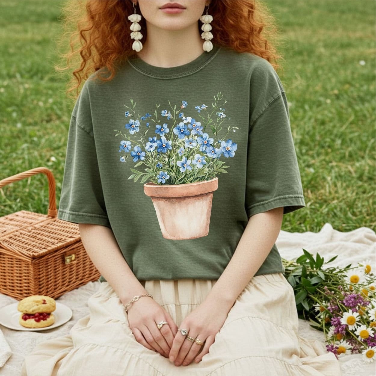 Terracotta Pot with Blue Forget-Me-Nots T-Shirt