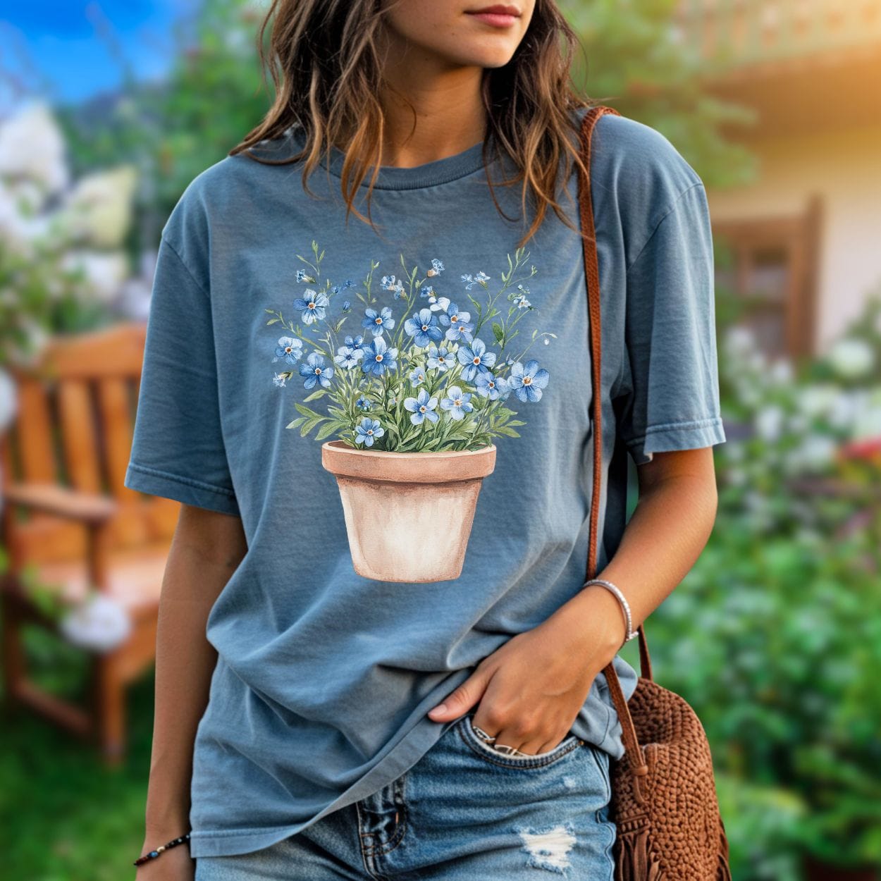 Terracotta Pot with Blue Forget-Me-Nots T-Shirt