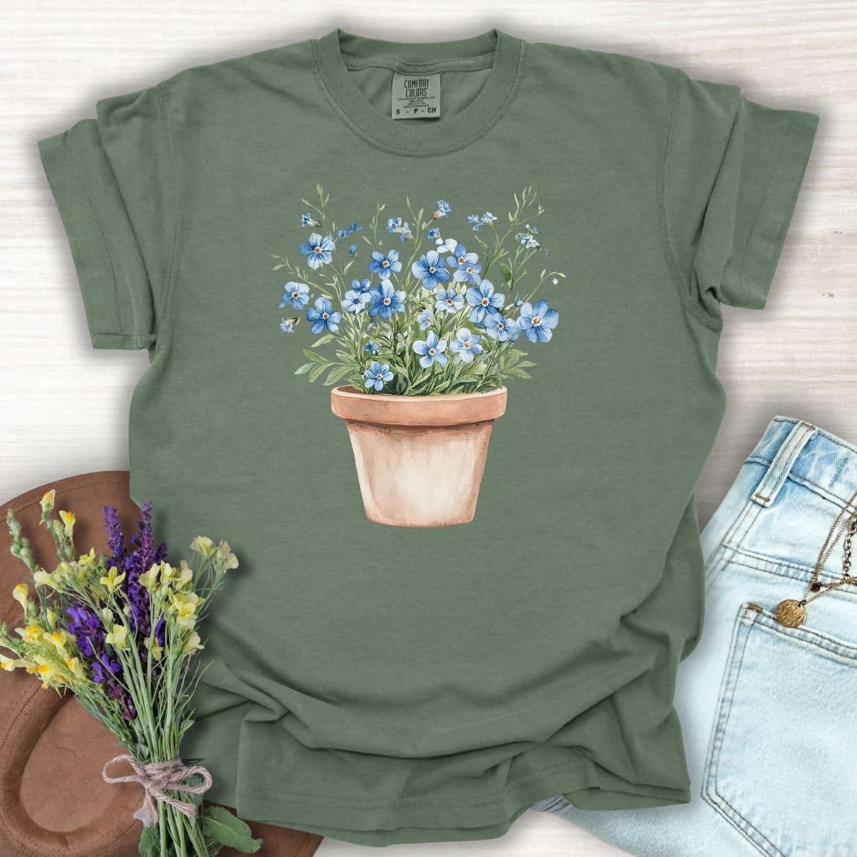 Terracotta Pot with Blue Forget-Me-Nots T-Shirt