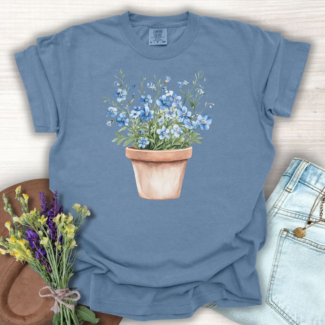 Terracotta Pot with Blue Forget-Me-Nots T-Shirt