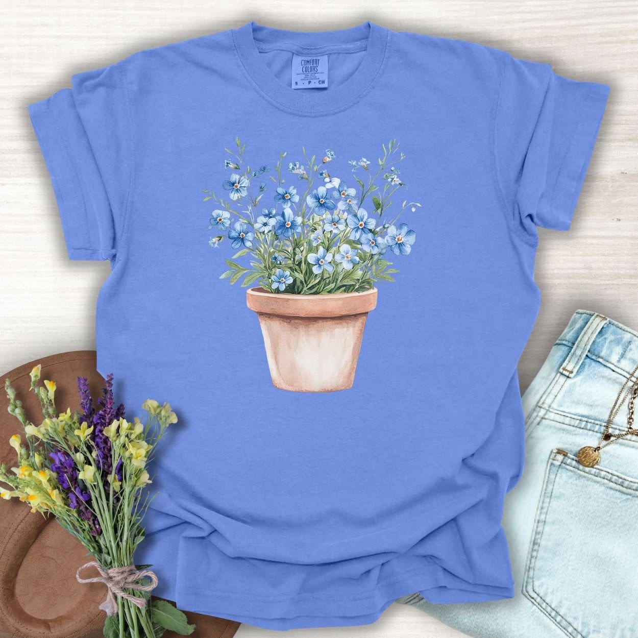 Terracotta Pot with Blue Forget-Me-Nots T-Shirt