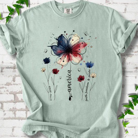 USA 250th Anniversary Floral T-Shirt