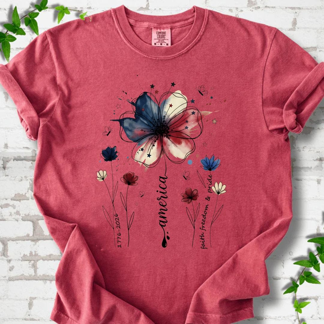 USA 250th Anniversary Floral T-Shirt