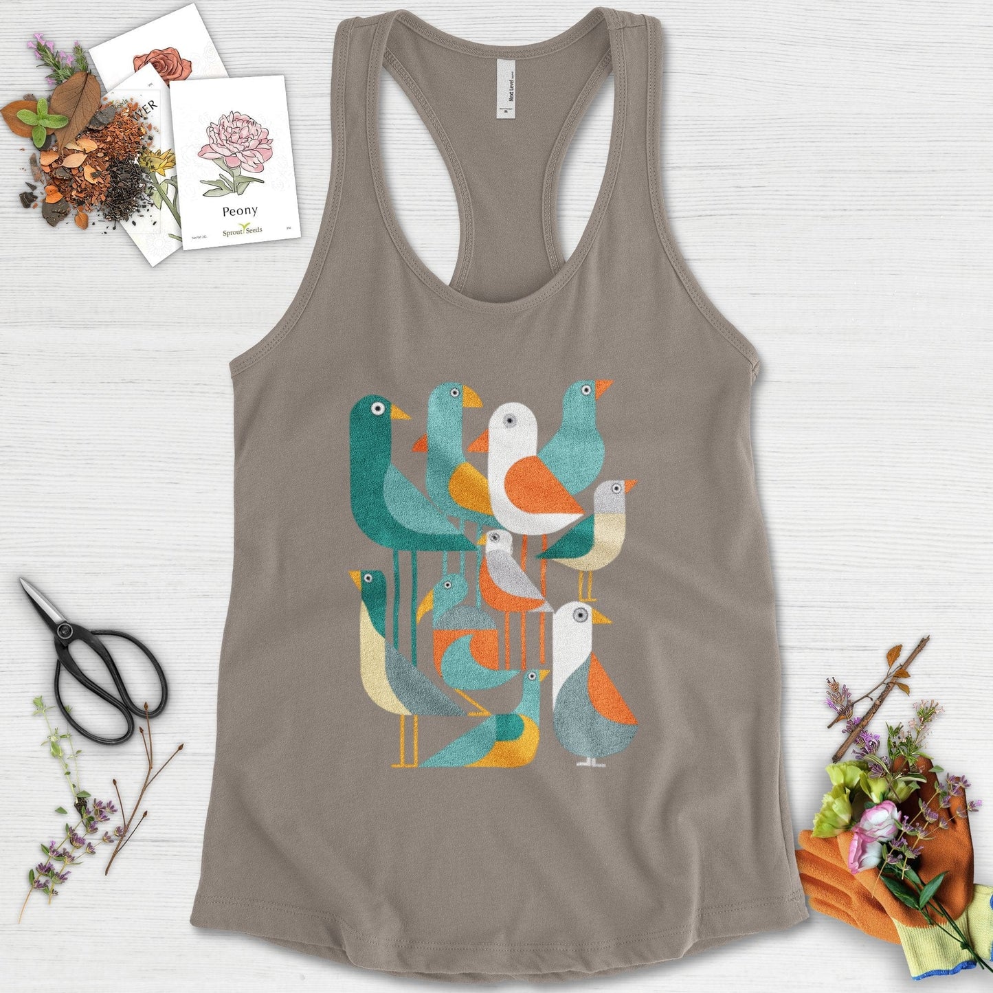 Vibrant Birds Garden Racerback