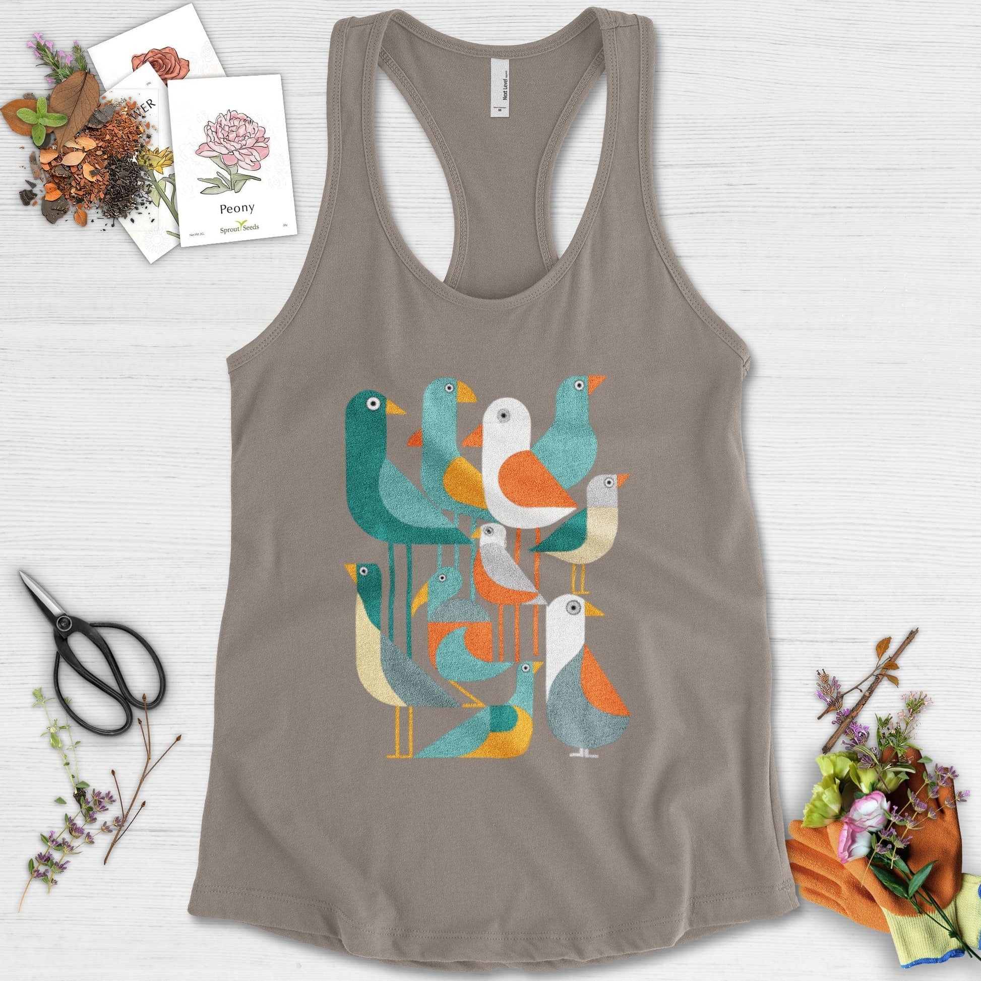 Vibrant Birds Garden Racerback