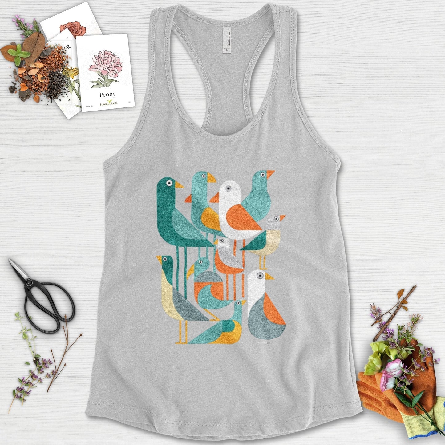 Vibrant Birds Garden Racerback