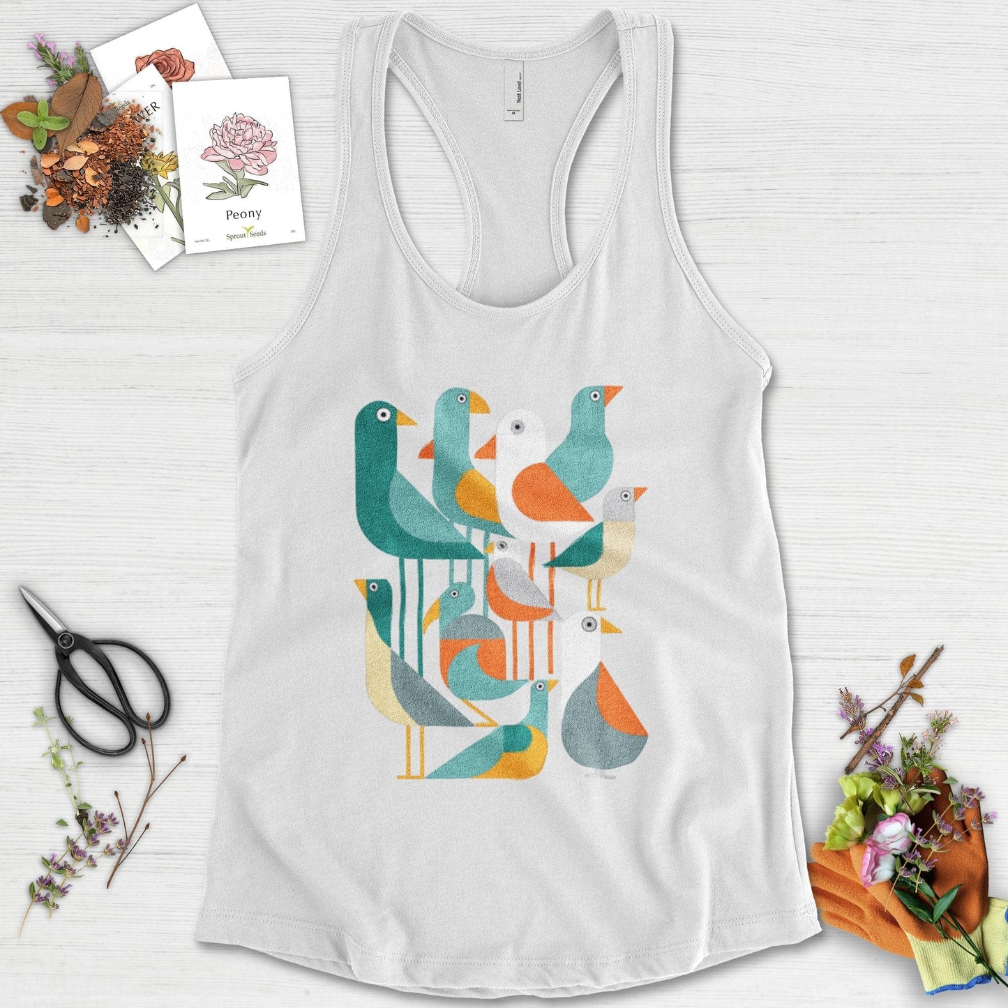 Vibrant Birds Garden Racerback