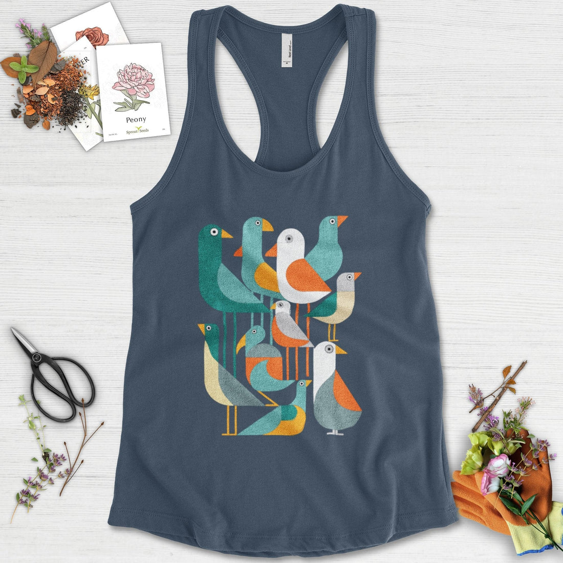 Vibrant Birds Garden Racerback