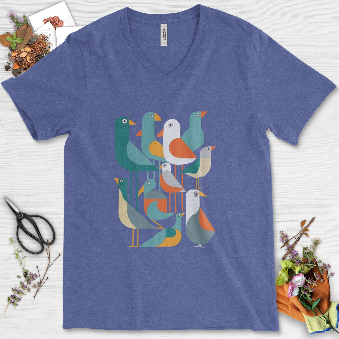 Vibrant Birds Garden V-Neck