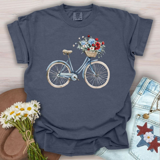 Vintage Americana Bicycle with Flowers T-Shirt