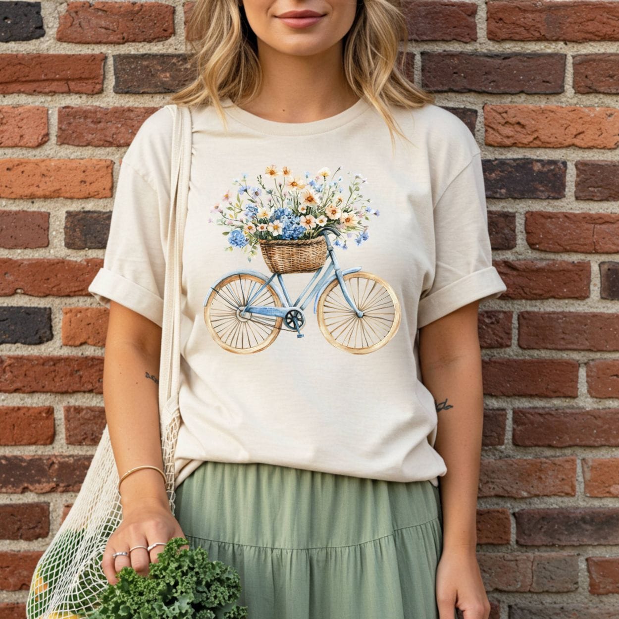 Vintage Bicycle with Basket of Wildflowers T-Shirt