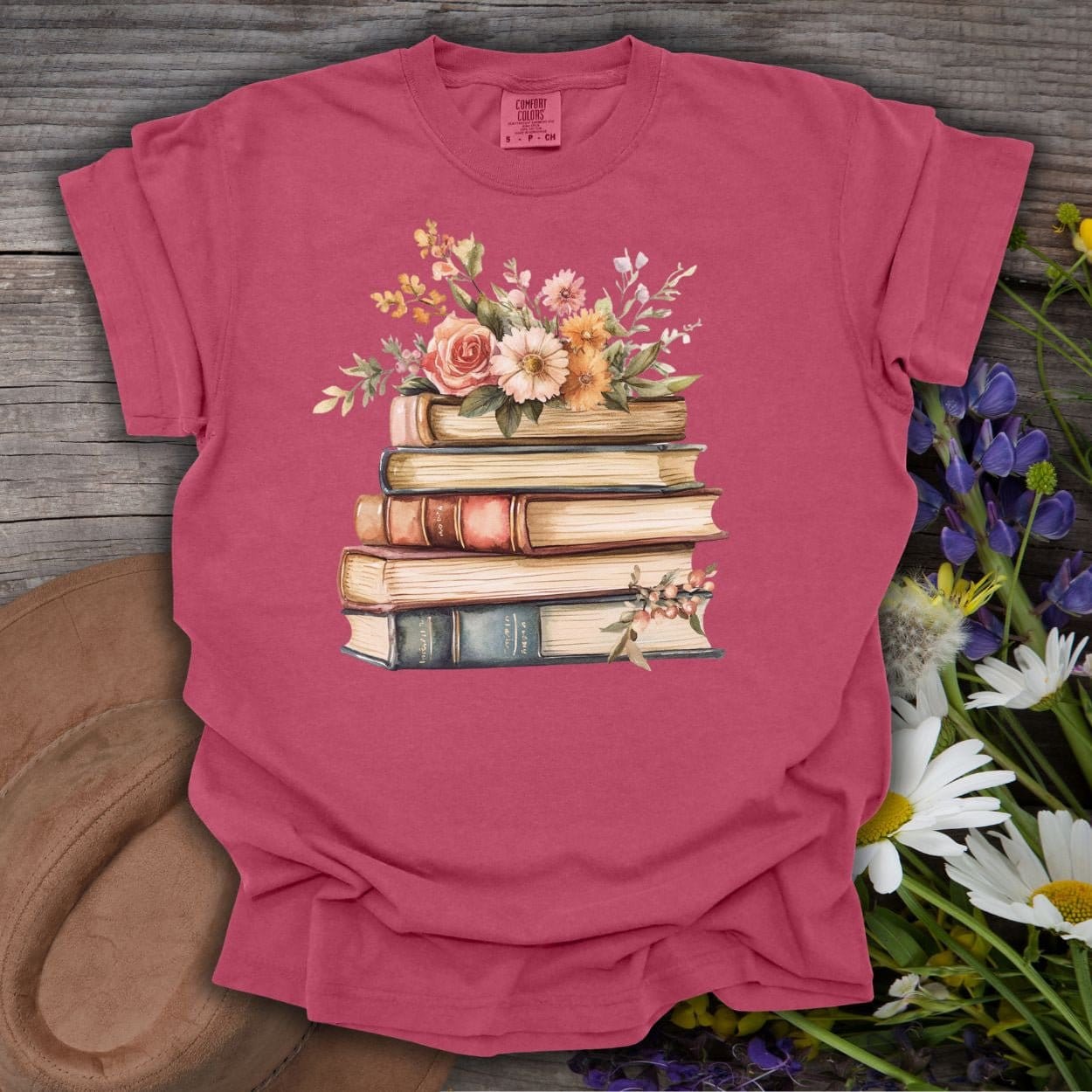 Vintage Books & Summer Flowers T-Shirt