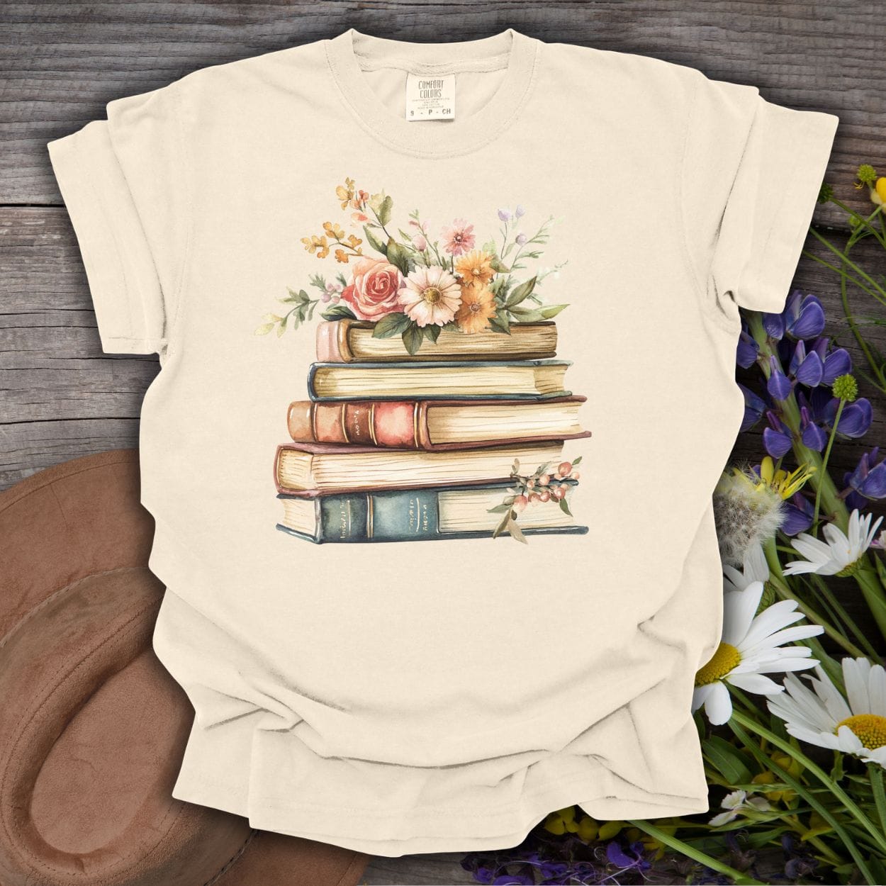 Vintage Books & Summer Flowers T-Shirt