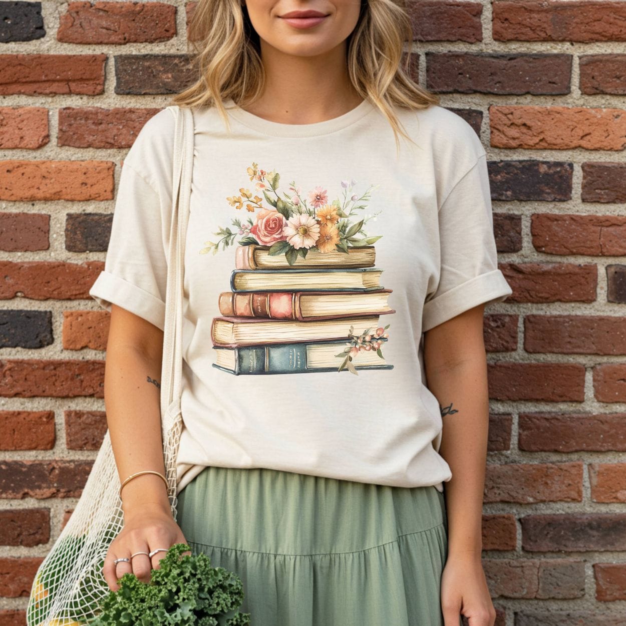 Vintage Books & Summer Flowers T-Shirt
