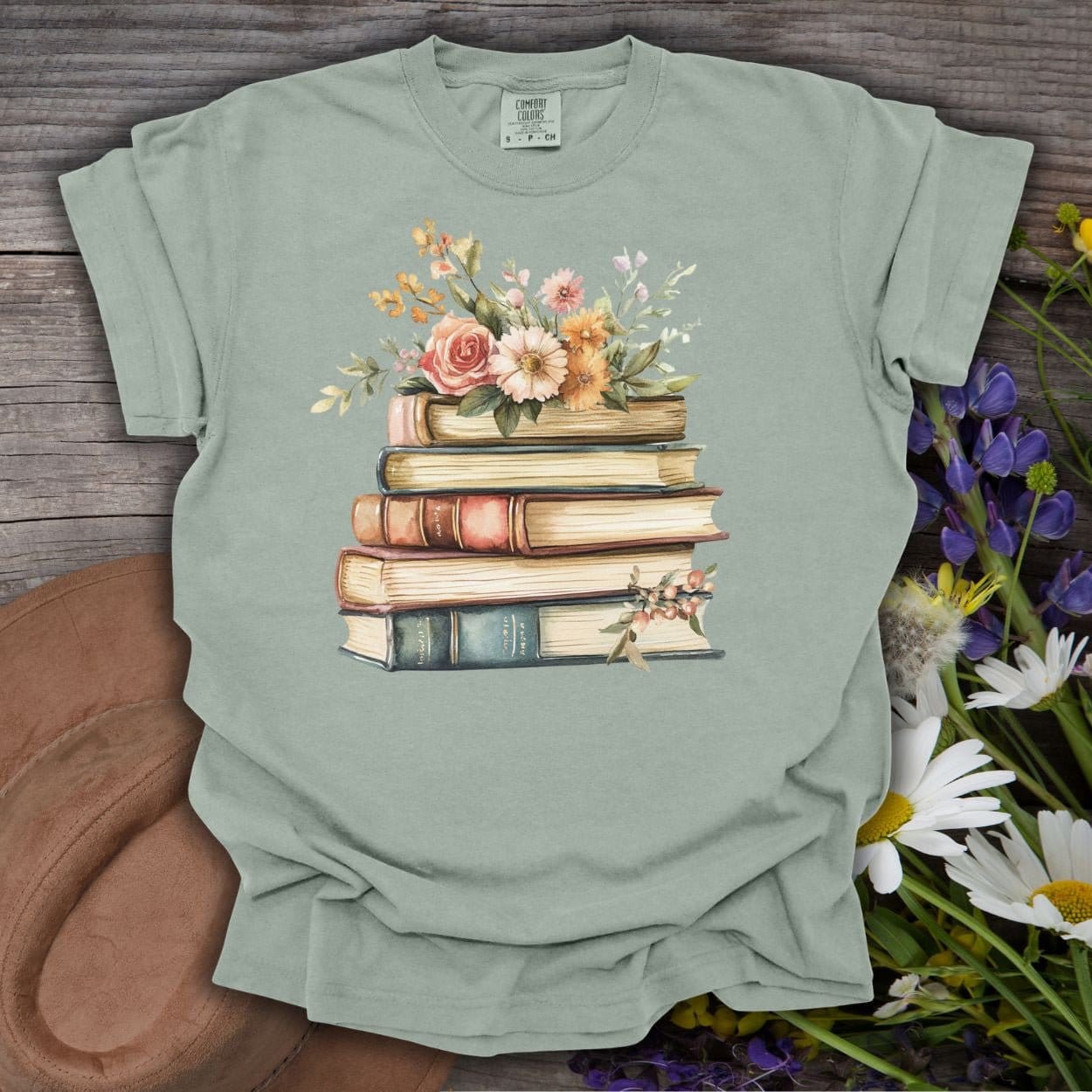 Vintage Books & Summer Flowers T-Shirt
