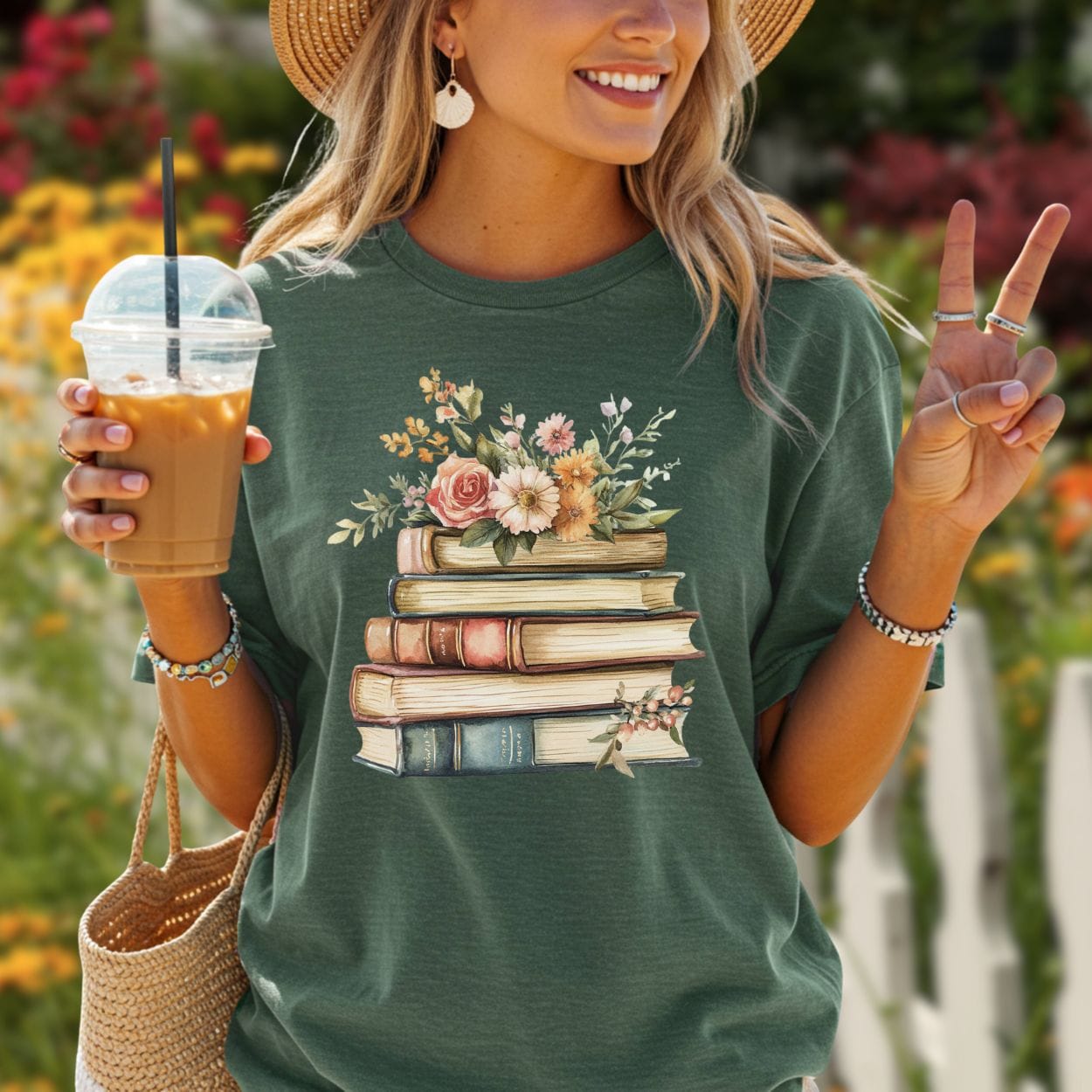 Vintage Books & Summer Flowers T-Shirt