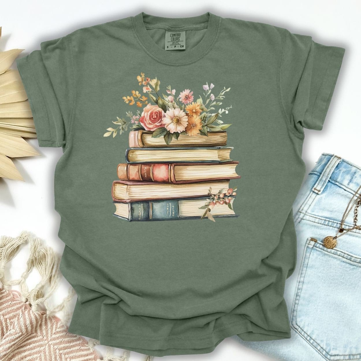 Vintage Books & Summer Flowers T-Shirt