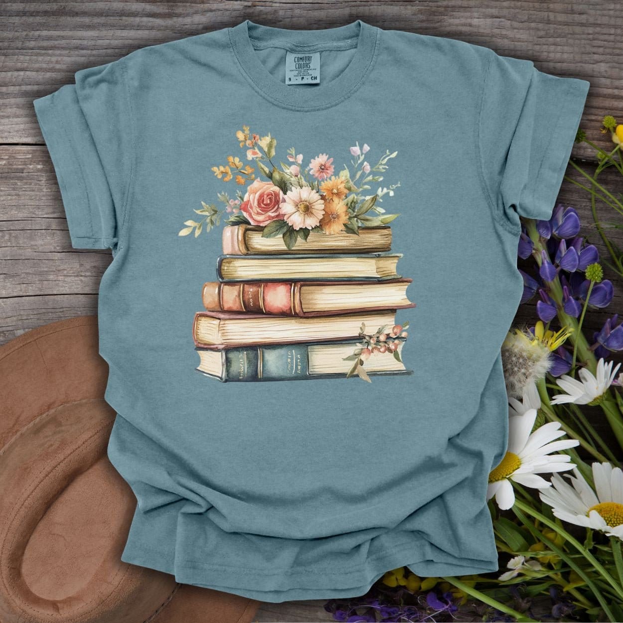 Vintage Books & Summer Flowers T-Shirt