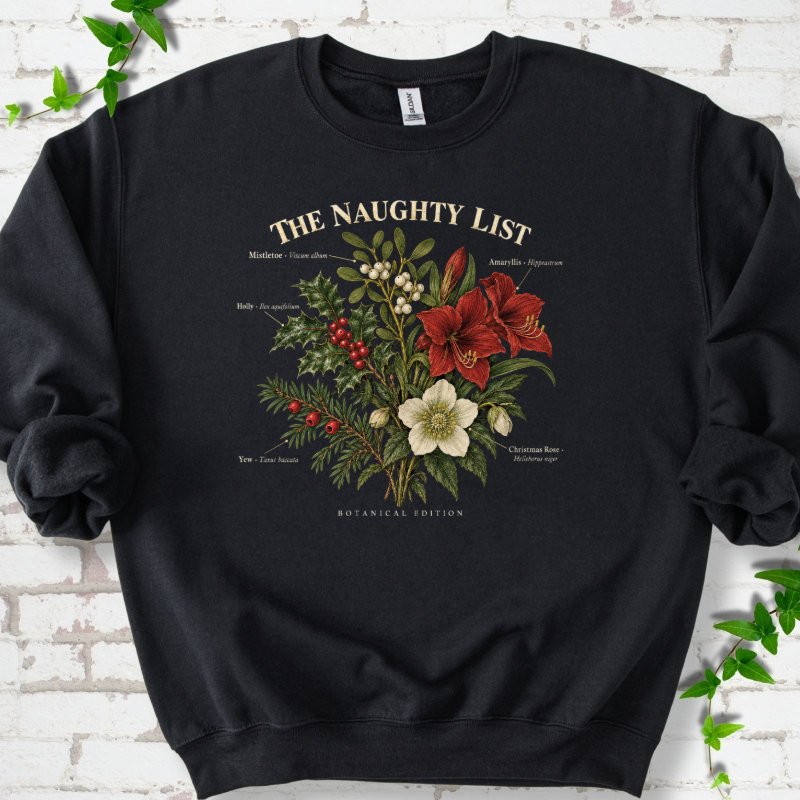 Vintage Christmas Botanical Plate Sweatshirt in Black – PlotlyGarden