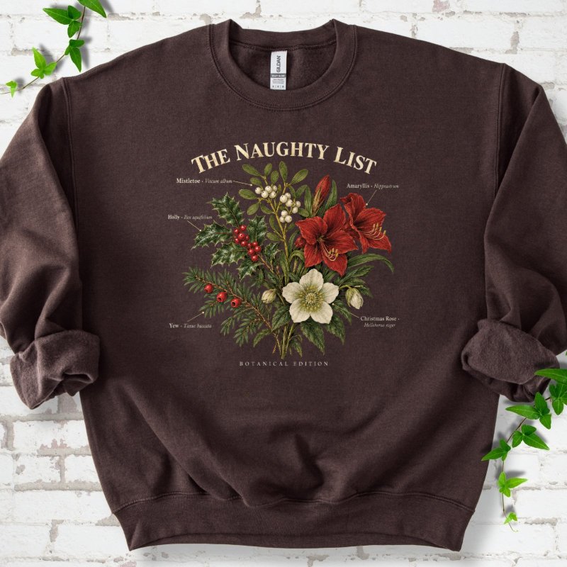 Vintage Christmas Botanical Plate Sweatshirt in Dark Chocolate – PlotlyGarden
